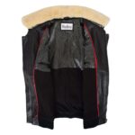 WeeBroz Men's Black Leather Bomber Jacket with Sheepskin Collar Aviator Style - Image 5