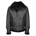 WeeBroz Men's Black B3 Leather Bomber Jacket Pilot Aviator Style