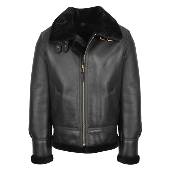 WeeBroz Men's Black B3 Leather Bomber Jacket Pilot Aviator Style - Image 1