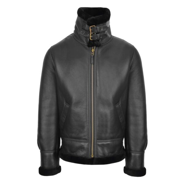 WeeBroz Men's Black B3 Leather Bomber Jacket Pilot Aviator Style - Image 3