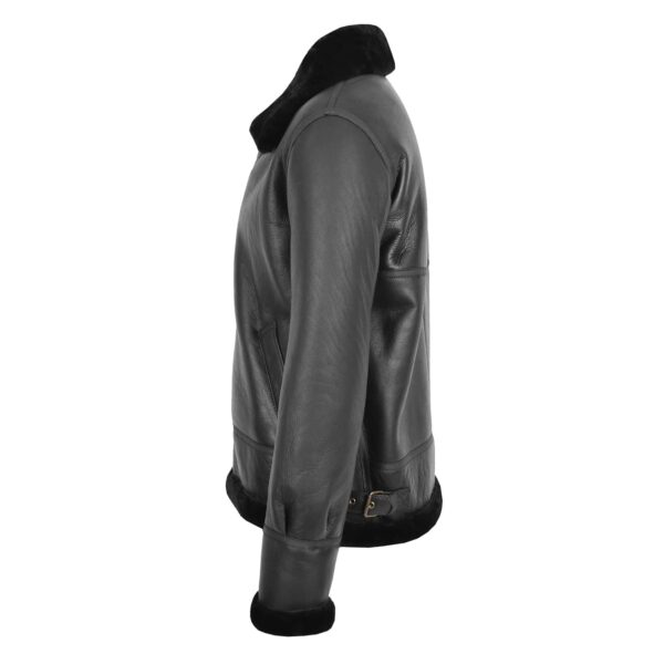WeeBroz Men's Black B3 Leather Bomber Jacket Pilot Aviator Style - Image 4