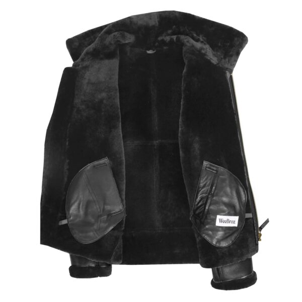 WeeBroz Men's Black B3 Leather Bomber Jacket Pilot Aviator Style - Image 5