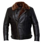 WeeBroz Men's Black Brown B3 Leather Bomber Jacket Pilot Aviator Style