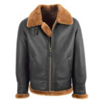 WeeBroz Men's Brown Ginger B3 Leather Bomber Jacket Aviator Style