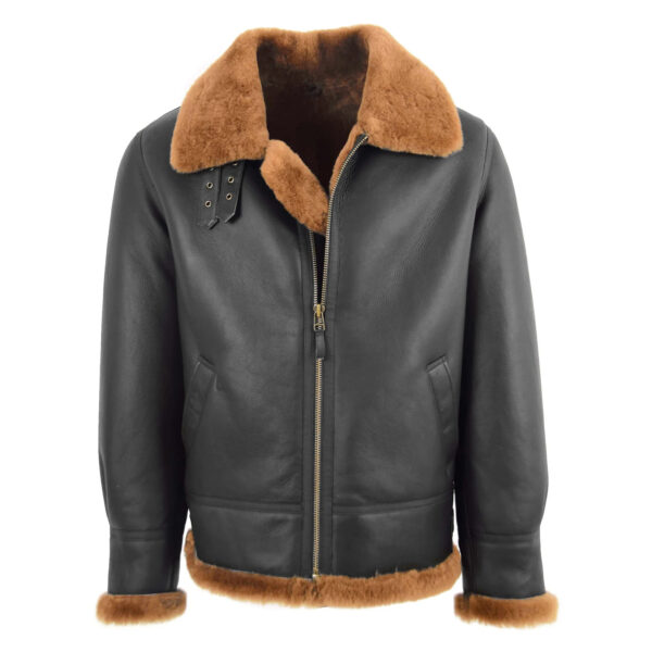 WeeBroz Men's Brown Ginger B3 Leather Bomber Jacket Aviator Style - Image 1