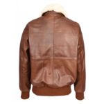 WeeBroz Men’s Tan G-1 Leather Bomber Jacket Detachable Collar Aviator Style - Image 2