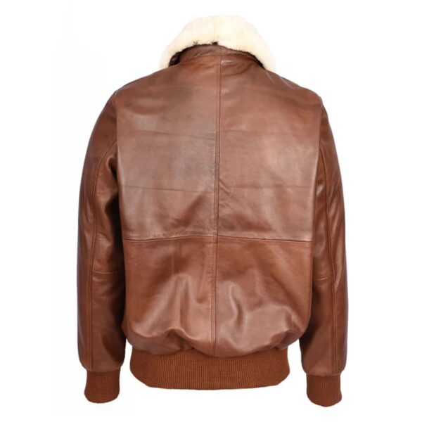 WeeBroz Men’s Tan G-1 Leather Bomber Jacket Detachable Collar Aviator Style - Image 2