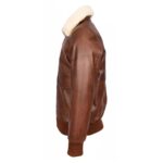 WeeBroz Men’s Tan G-1 Leather Bomber Jacket Detachable Collar Aviator Style - Image 3
