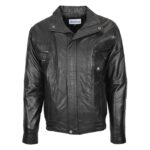 WeeBroz Men's Black Leather Bomber Jacket Blouson Jacket