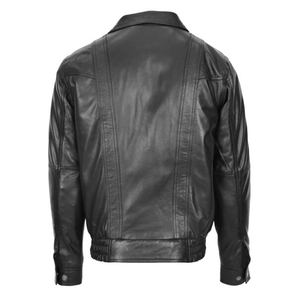 WeeBroz Men's Black Leather Bomber Jacket Blouson Jacket - Image 2