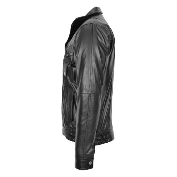 WeeBroz Men's Black Leather Bomber Jacket Blouson Jacket - Image 3