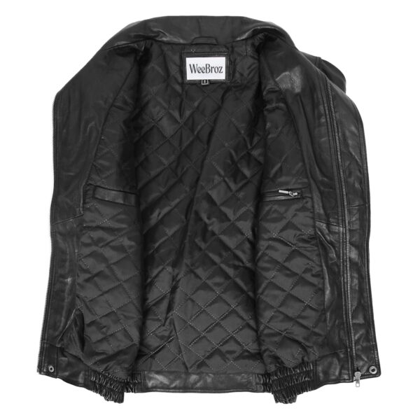 WeeBroz Men's Black Leather Bomber Jacket Blouson Jacket - Image 4