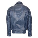 WeeBroz Men's Blue Leather Bomber Jacket Blouson Jacket - Image 2