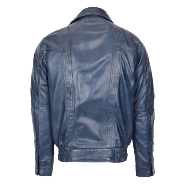 WeeBroz Men's Blue Leather Bomber Jacket Blouson Jacket - Image 2