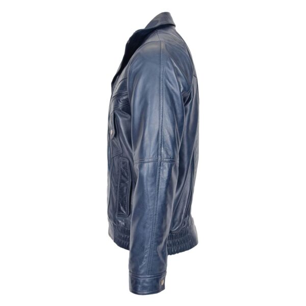 WeeBroz Men's Blue Leather Bomber Jacket Blouson Jacket - Image 3