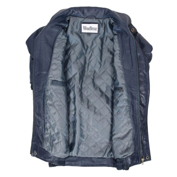WeeBroz Men's Blue Leather Bomber Jacket Blouson Jacket - Image 4