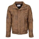 WeeBroz Men's Brown Leather Bomber Jacket Blouson Jacket