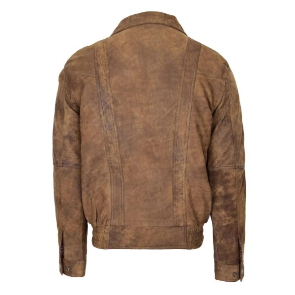WeeBroz Men's Brown Leather Bomber Jacket Blouson Jacket - Image 2
