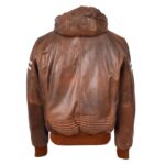 WeeBroz Men’s Brown Leather Bomber Jacket Removable Hooded Style - Image 2