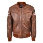WeeBroz Men’s Brown Leather Bomber Jacket Removable Hooded Style - Image 4