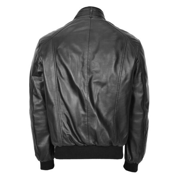 WeeBroz Men's Black Leather Bomber Flight Jacket Clean-Cut - Image 2