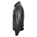 WeeBroz Men's Black Leather Bomber Flight Jacket Clean-Cut - Image 3