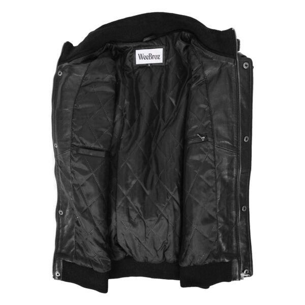 WeeBroz Men's Black Leather Bomber Flight Jacket Clean-Cut - Image 4