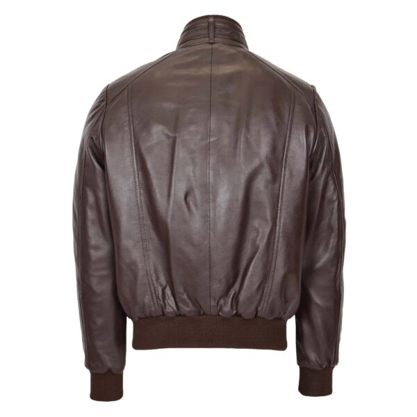WeeBroz Men's Brown Leather Bomber Flight Jacket Casual Zip-up Jacket - Image 2