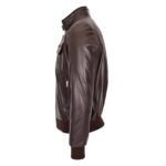 WeeBroz Men's Brown Leather Bomber Flight Jacket Casual Zip-up Jacket - Image 3