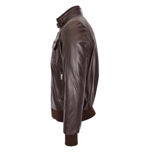 WeeBroz Men's Brown Leather Bomber Flight Jacket Casual Zip-up Jacket - Image 3