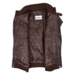 WeeBroz Men's Brown Leather Bomber Flight Jacket Casual Zip-up Jacket - Image 4