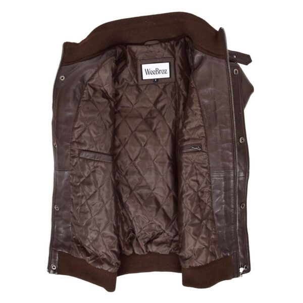WeeBroz Men's Brown Leather Bomber Flight Jacket Casual Zip-up Jacket - Image 4