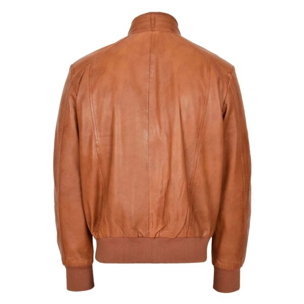 WeeBroz Men's Tan Leather Bomber Flight Jacket Casual Outerwear - Image 2