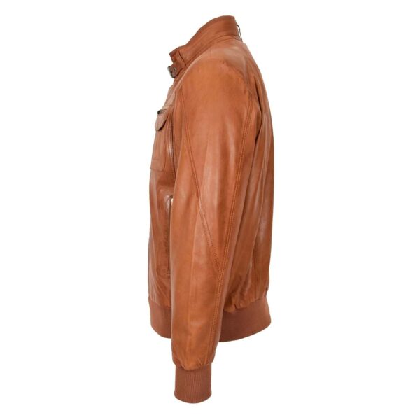WeeBroz Men's Tan Leather Bomber Flight Jacket Casual Outerwear - Image 3