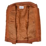 WeeBroz Men's Tan Leather Bomber Flight Jacket Casual Outerwear - Image 4
