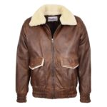 WeeBroz Men's Brown G-1 Leather Bomber Jacket Aviator Style