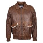 WeeBroz Men's Brown G-1 Leather Bomber Jacket Aviator Style - Image 3