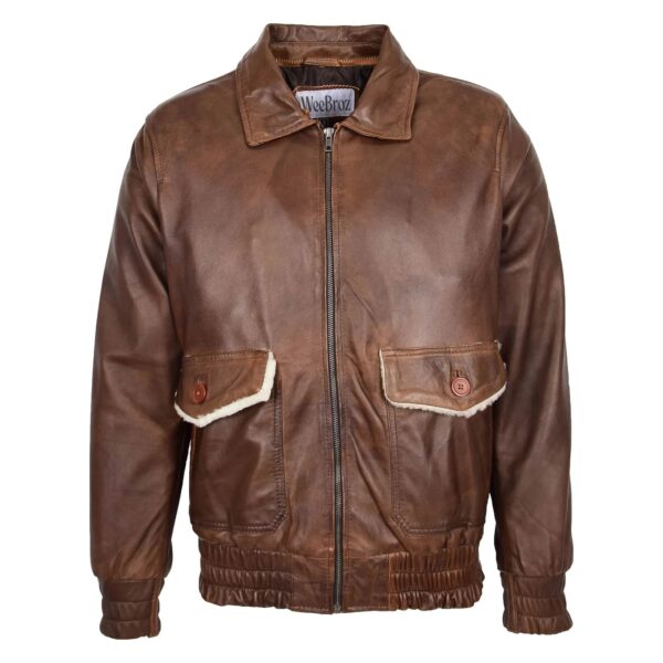 WeeBroz Men's Brown G-1 Leather Bomber Jacket Aviator Style - Image 3