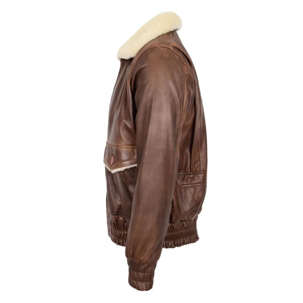 WeeBroz Men's Brown G-1 Leather Bomber Jacket Aviator Style - Image 4