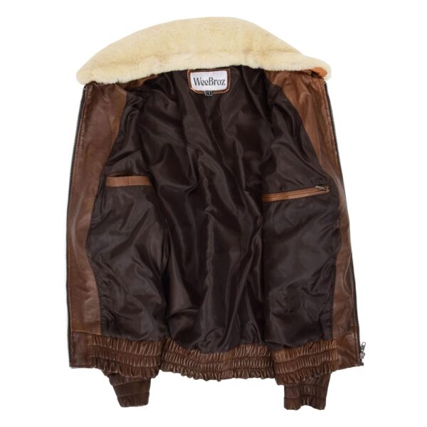WeeBroz Men's Brown G-1 Leather Bomber Jacket Aviator Style - Image 5
