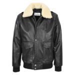 WeeBroz Men's Black G-1 Leather Bomber Jacket Aviator Style