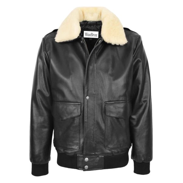 WeeBroz Men's Black G-1 Leather Bomber Jacket Aviator Style - Image 1