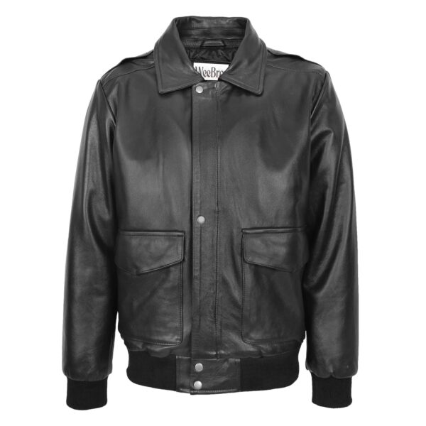 WeeBroz Men's Black G-1 Leather Bomber Jacket Aviator Style - Image 3