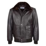 WeeBroz Men's Brown G-1 Leather Bomber Jacket Aviator Style
