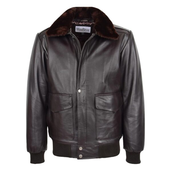 WeeBroz Men's Brown G-1 Leather Bomber Jacket Aviator Style - Image 1