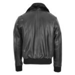 WeeBroz Men’s Black Leather Bomber Jacket Removable Collar Pilot Style - Image 2