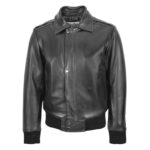 WeeBroz Men’s Black Leather Bomber Jacket Removable Collar Pilot Style - Image 3