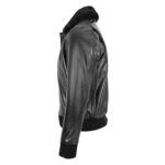 WeeBroz Men’s Black Leather Bomber Jacket Removable Collar Pilot Style - Image 4