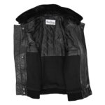 WeeBroz Men’s Black Leather Bomber Jacket Removable Collar Pilot Style - Image 5
