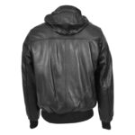 WeeBroz Men’s Black Leather Bomber Jacket with Detachable Hood - Image 2